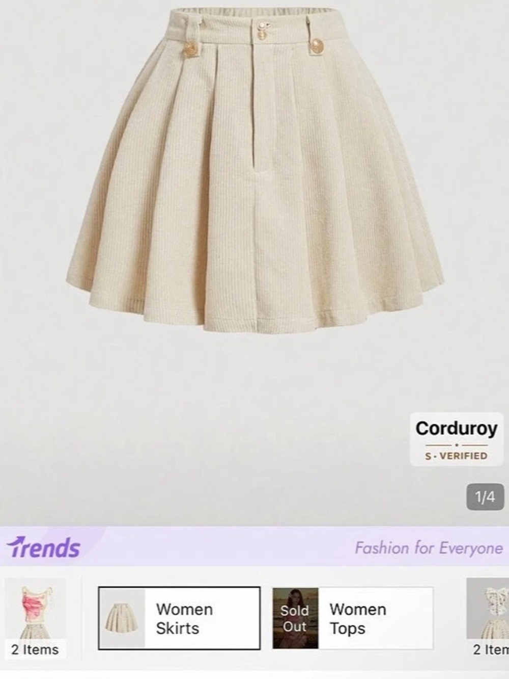 SHEIN MOD Solid Cord Pleated mini Skirt Cream